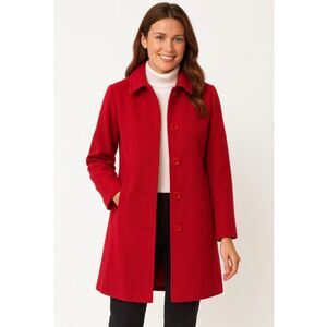 L.L. Bean Red Wool Coat Womens Size 4 Button Front Winter Classic Jacket
